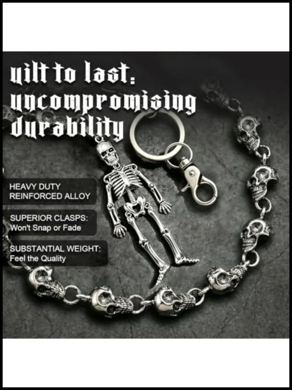 Nickel-Plated Metal Skull Wallet Chain 61.5cm Punk Biker Jean Chain
